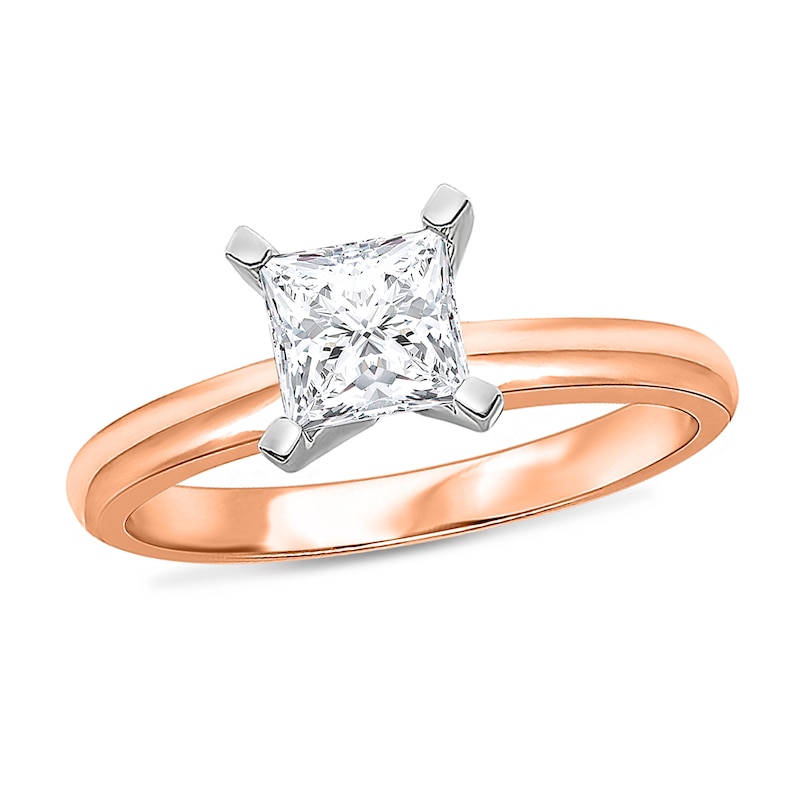 Main Image 1 of 1 CT. Certified Princess-Cut Diamond Solitaire Engagement Ring in 14K Rose Gold (J/I2) - Size 7