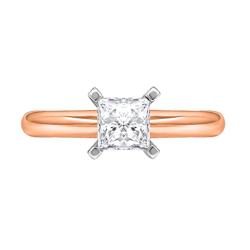 Main Image 3 of 1 CT. Certified Princess-Cut Diamond Solitaire Engagement Ring in 14K Rose Gold (J/I2) - Size 7