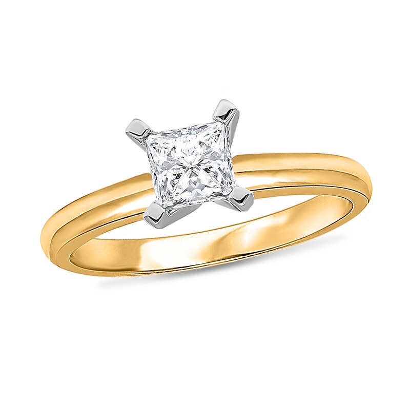 Main Image 1 of 1/3 CT. Princess-Cut Diamond Solitaire Engagement Ring in 14K Gold (J/I2) - Size 7