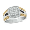 Thumbnail Image 1 of 1/2 CT. T.W. Cushion-Shaped Multi-Diamond Frame Chain Edge Ring in Sterling Silver and 10K Gold