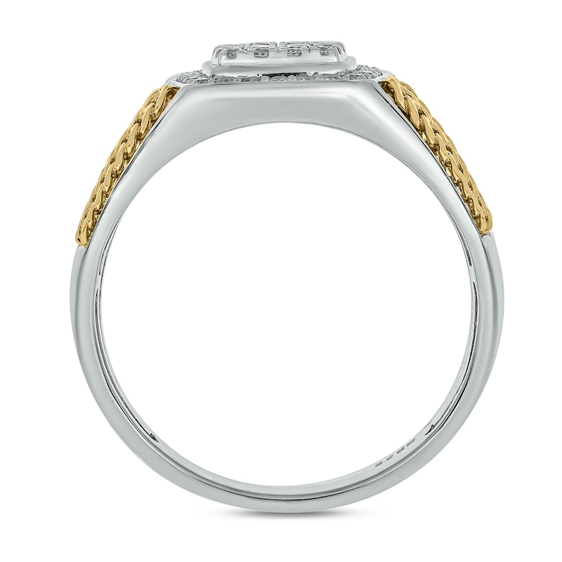 Main Image 3 of 1/2 CT. T.W. Cushion-Shaped Multi-Diamond Frame Chain Edge Ring in Sterling Silver and 10K Gold