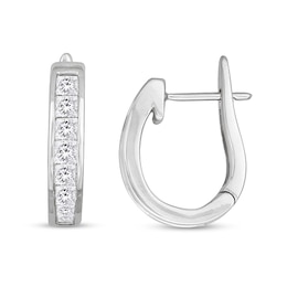 1 CT. T.W. Princess-Cut Diamond Huggie Hoop Earrings in 14K White Gold