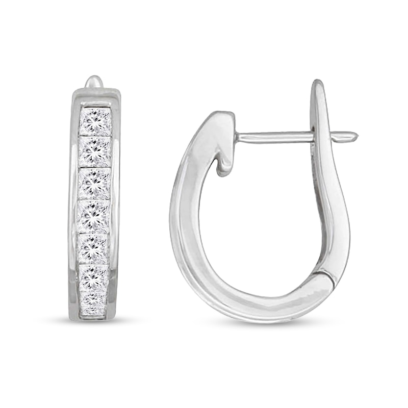 Main Image 1 of 1 CT. T.W. Princess-Cut Diamond Huggie Hoop Earrings in 14K White Gold