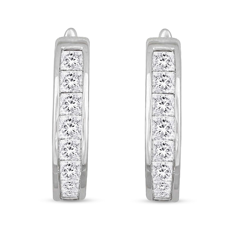 Main Image 2 of 1 CT. T.W. Princess-Cut Diamond Huggie Hoop Earrings in 14K White Gold