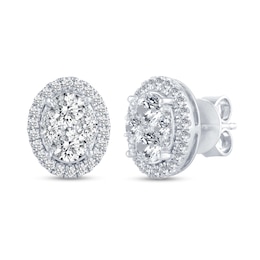 1 CT. T.W. Oval-Shaped Multi-Diamond Framed Stud Earrings in 14K White Gold