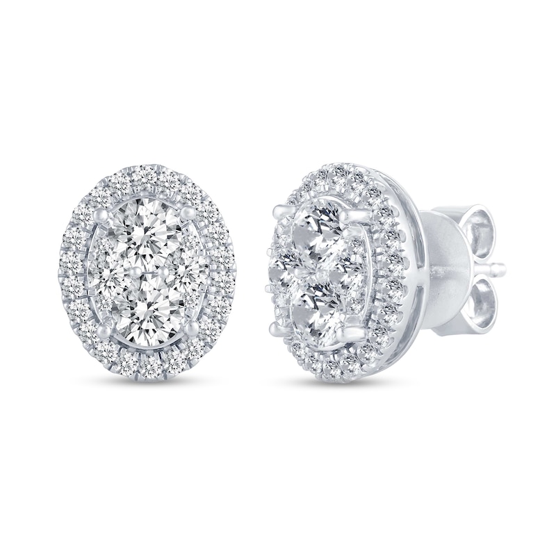 Main Image 1 of 1 CT. T.W. Oval-Shaped Multi-Diamond Framed Stud Earrings in 14K White Gold