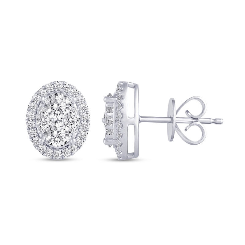 Main Image 2 of 1 CT. T.W. Oval-Shaped Multi-Diamond Framed Stud Earrings in 14K White Gold