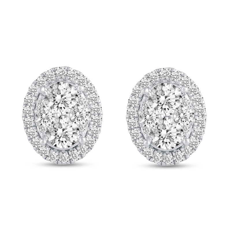 Main Image 3 of 1 CT. T.W. Oval-Shaped Multi-Diamond Framed Stud Earrings in 14K White Gold