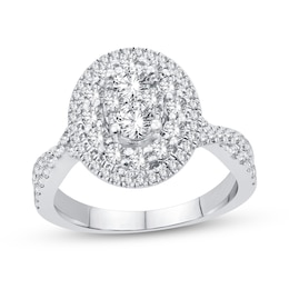 1-1/4 CT. T.W. Multi-Diamond Oval Framed Engagement Ring in 14K White Gold