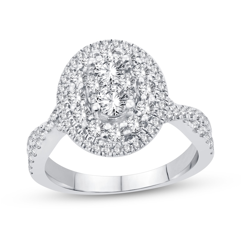 Main Image 1 of 1-1/4 CT. T.W. Multi-Diamond Oval Framed Engagement Ring in 14K White Gold