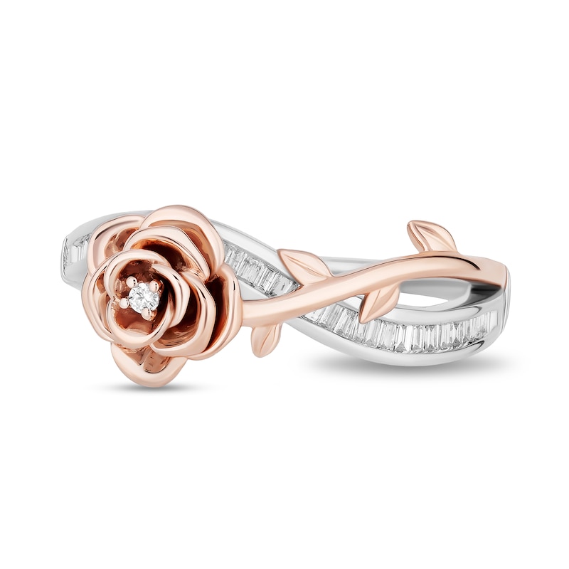 Main Image 4 of Enchanted Disney Belle 1/6 CT. T.W. Diamond Rose Crossover Ring in Sterling Silver and 10K Rose Gold