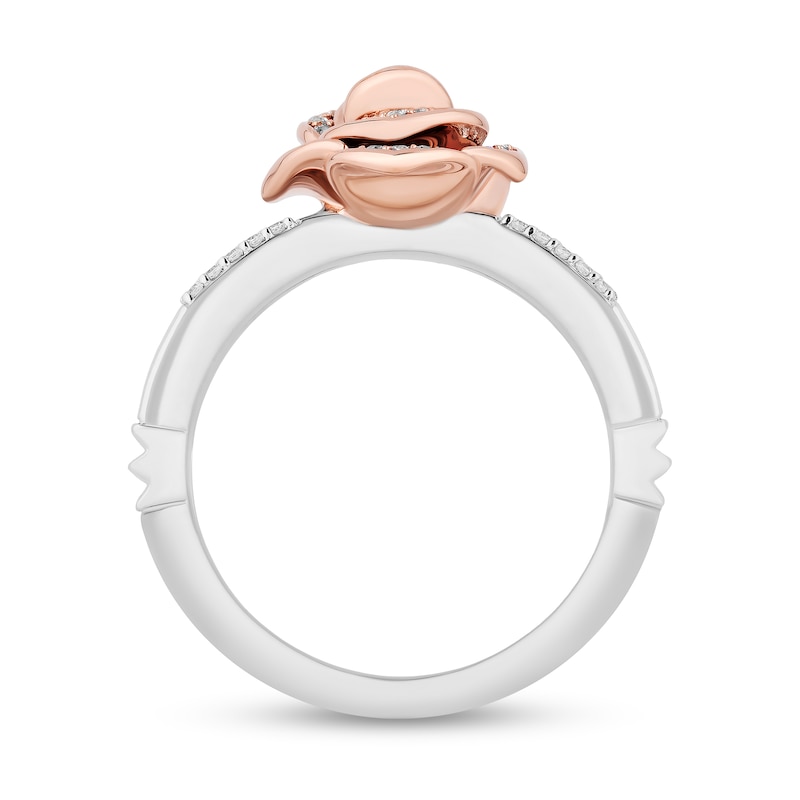 Main Image 3 of Enchanted Disney Belle 1/4 CT. T.W. Diamond Rose Orbit Split Shank Ring in Sterling Silver and 10K Rose Gold - Size 7