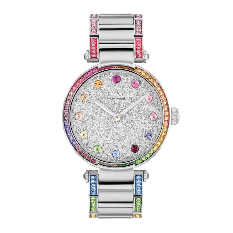 Ladies' Coach Cary Multi-Colored Crystal Accent Watch with Silver-Tone Glitter Dial (Model: 14504270)