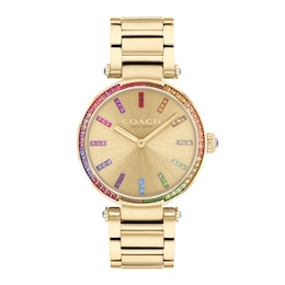 Ladies' Coach Cary Multi-Colored Rainbow Crystal Accent Gold-Tone IP Watch with Gold-Tone Dial (Model: 14504271)