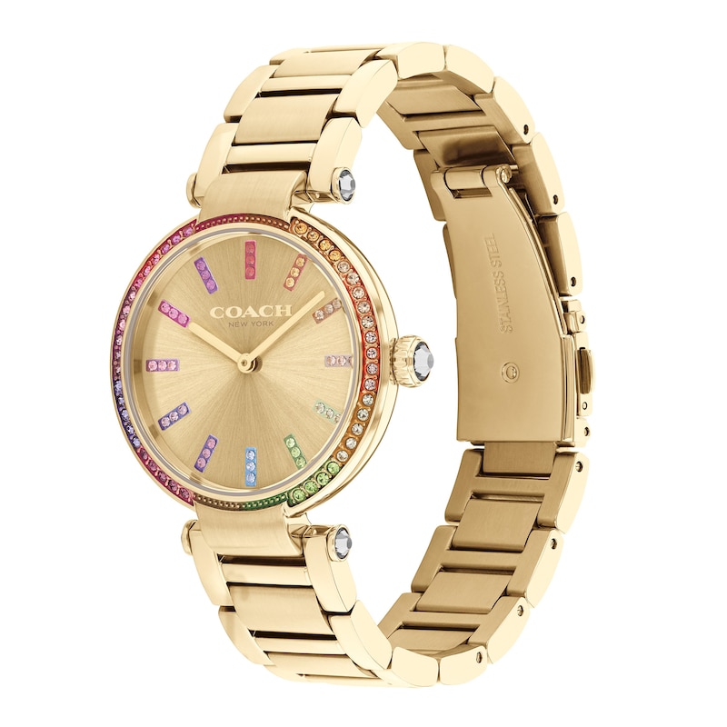 Main Image 2 of Ladies' Coach Cary Multi-Colored Rainbow Crystal Accent Gold-Tone IP Watch with Gold-Tone Dial (Model: 14504271)