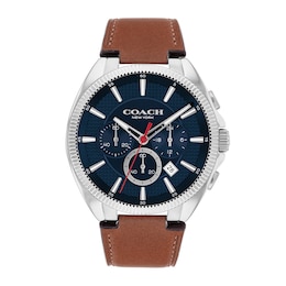 Men's Coach Jackson Chronograph Brown Leather Strap Watch with Blue Dial (Model: 14602683)