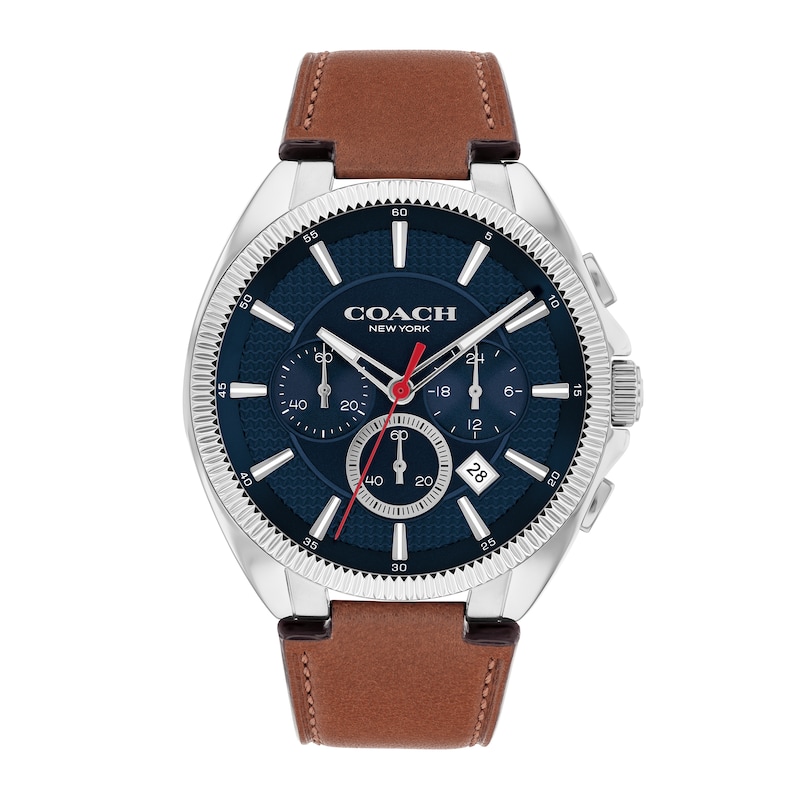 Main Image 1 of Men's Coach Jackson Chronograph Brown Leather Strap Watch with Blue Dial (Model: 14602683)