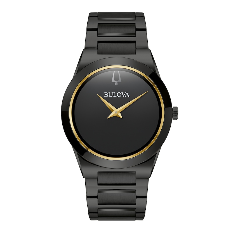Men's Bulova Millennia Modern Black Dial Watch in Black Ion-Plated Stainless Steel (Model 98A313)