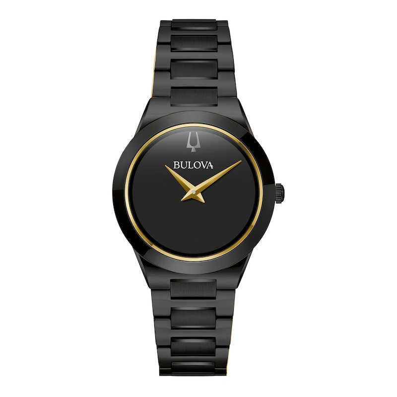 Main Image 1 of Ladies' Bulova Millennia Modern Black Dial Watch in Black Ion-Plated Stainless Steel (Model 98L314)