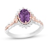 Thumbnail Image 0 of Enchanted Disney Rapunzel Oval Amethyst and Diamond Frame Braided Shank Ring in Sterling Silver and 10K Rose Gold
