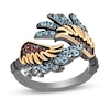 Thumbnail Image 1 of Enchanted Disney Villains Jafar Garnet, Topaz and Diamond Iago Wings Bypass Ring in Black Sterling Silver and 10K Gold