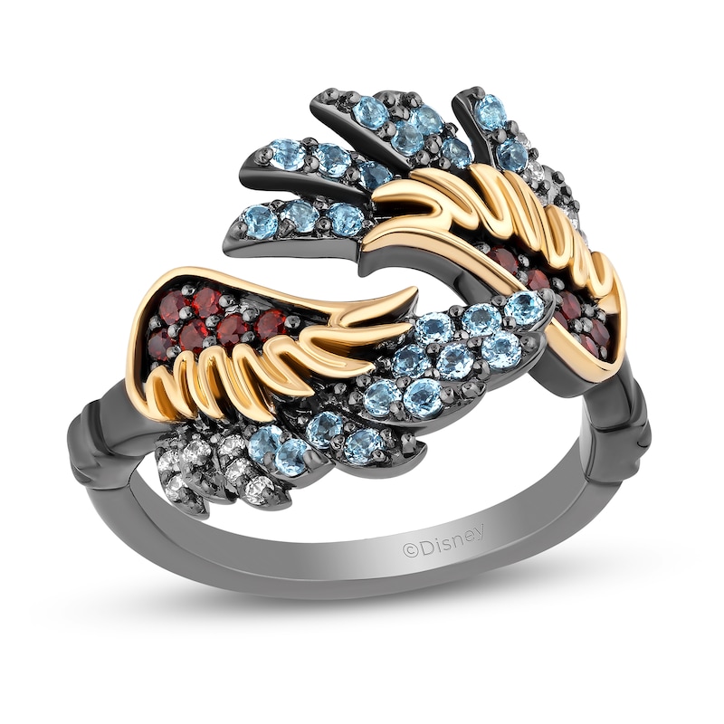 Main Image 1 of Enchanted Disney Villains Jafar Garnet, Topaz and Diamond Iago Wings Bypass Ring in Black Sterling Silver and 10K Gold