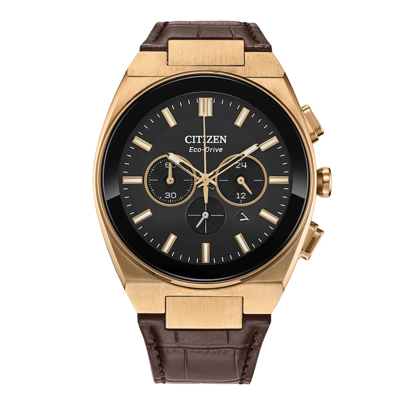 Main Image 1 of Men's Citizen Axiom Watch in Rose-Tone Stainess Steel with Brown Leather Strap (Model: CA4583-01E)