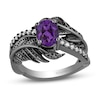 Thumbnail Image 1 of Enchanted Disney Villains Dr. Facilier Amethyst and 1/6 CT. T.W. Diamond Bypass Feather Ring in Black Sterling Silver