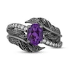 Thumbnail Image 4 of Enchanted Disney Villains Dr. Facilier Amethyst and 1/6 CT. T.W. Diamond Bypass Feather Ring in Black Sterling Silver