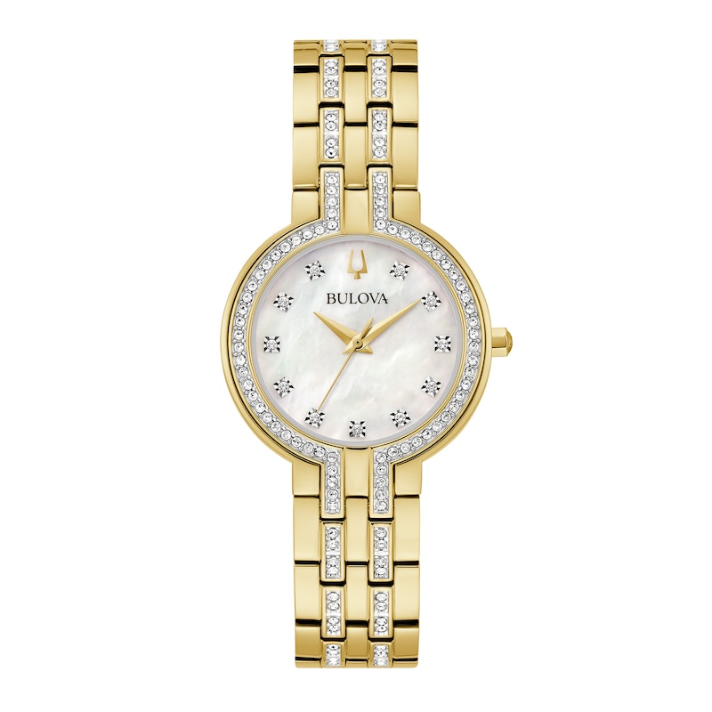 Main Image 2 of Ladies' Bulova Crystal Collection Watch with Mother-of-Pearl Dial and Heart Necklace Box Set (Model: 98X138)