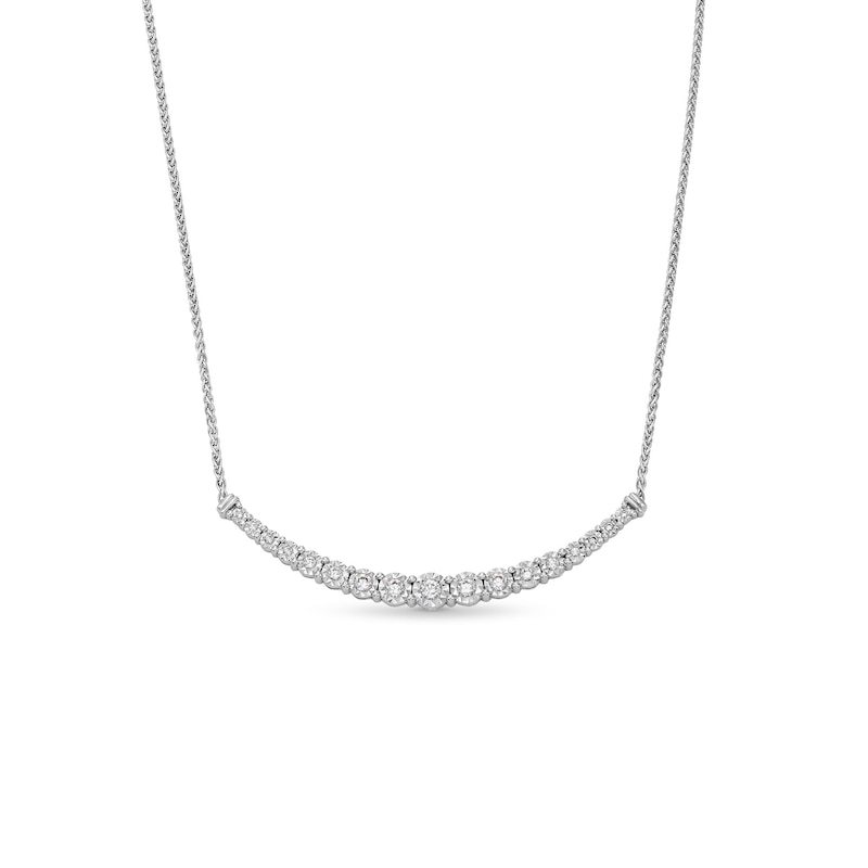 Main Image 1 of 1/2 CT. T.W. Diamond Miracle Graduated Curved Bar Necklace in Sterling Silver