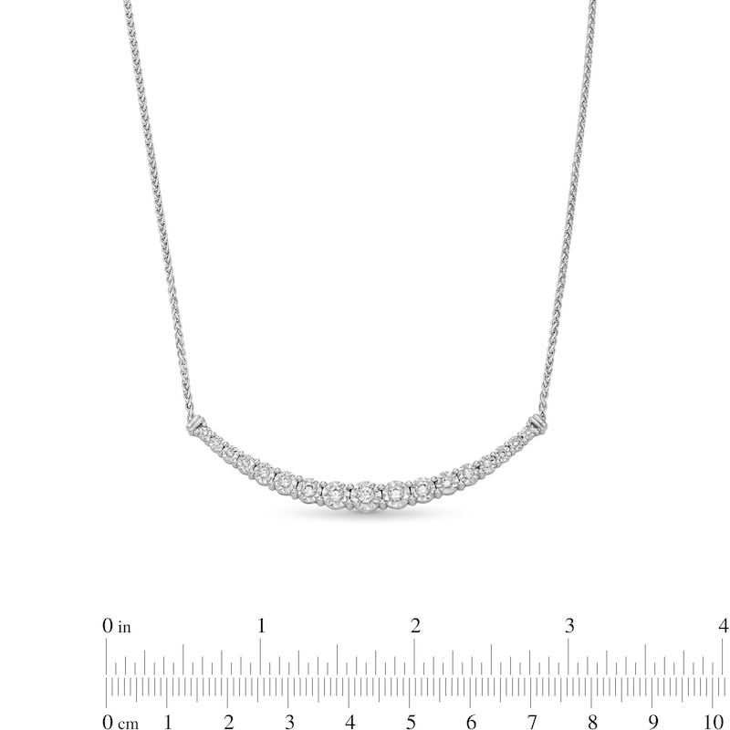 Main Image 3 of 1/2 CT. T.W. Diamond Miracle Graduated Curved Bar Necklace in Sterling Silver