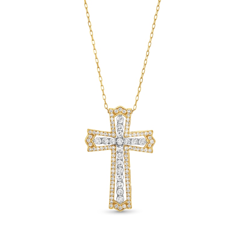 1 CT. T.W. Diamond Cathedral Flared Cross Pendant in 10K Gold | Zales ...