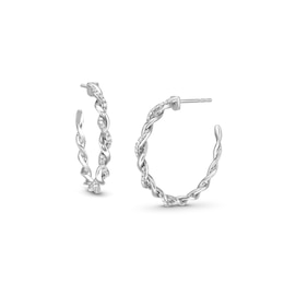 1/4 CT. T.W. Diamond and Polished Twist Open Hoop Earrings in Sterling Silver