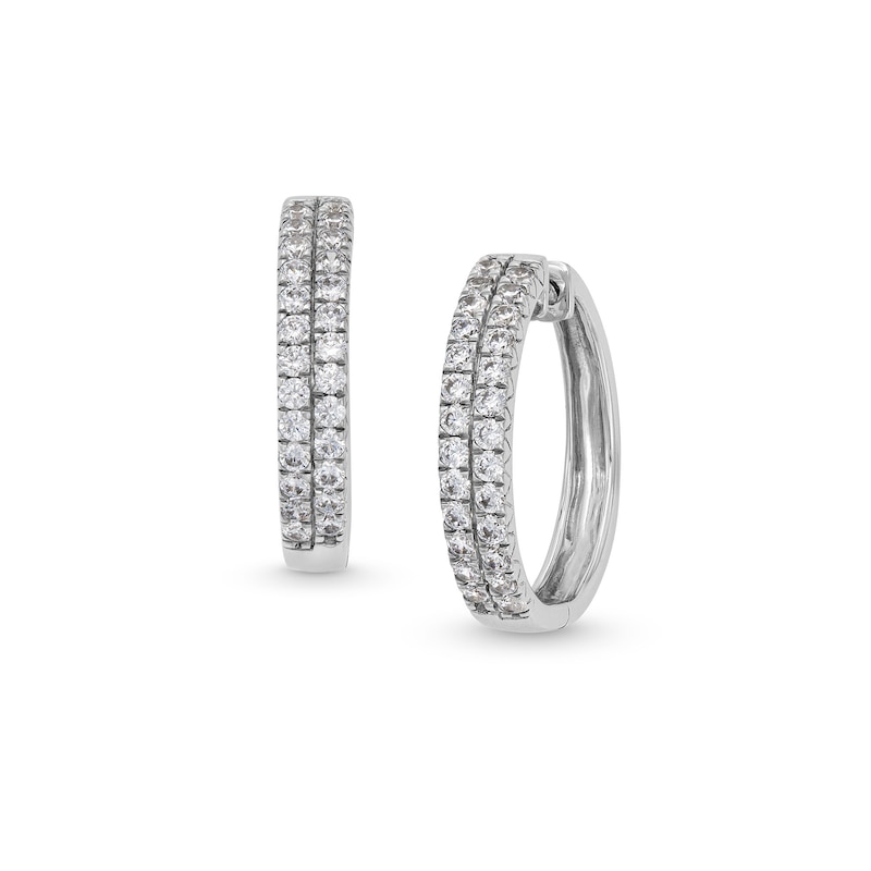 Main Image 1 of 1 CT. T.W. Diamond Double Row Hoop Earrings in 10K White Gold