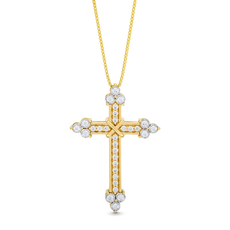 Main Image 1 of 3/8 CT. T.W. Diamond &quot;X&quot; Trio Pointed Cross Pendant in 10K Gold