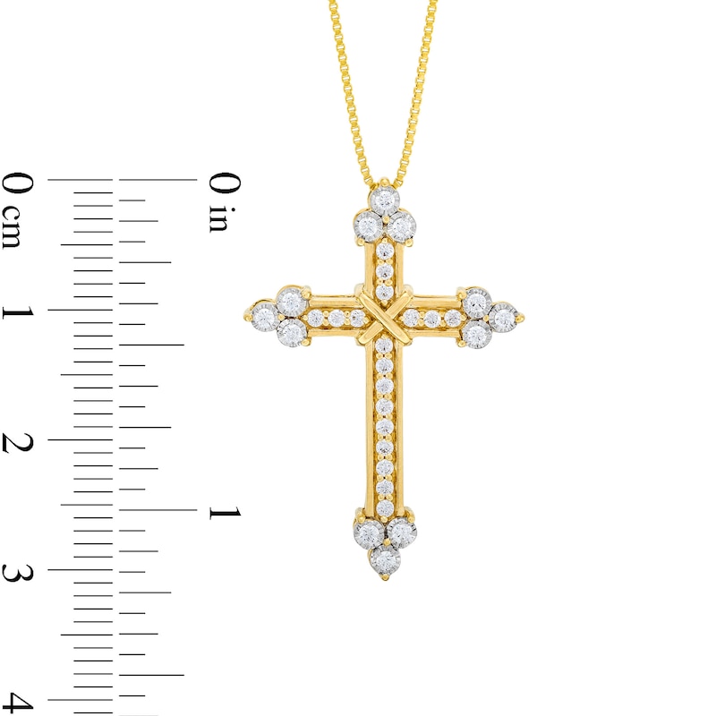 Main Image 3 of 3/8 CT. T.W. Diamond &quot;X&quot; Trio Pointed Cross Pendant in 10K Gold