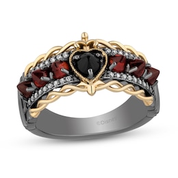 Enchanted Disney Villains Evil Queen 1/10 CT. T.W. Diamond, Onyx and Garnet Ring in Sterling Silver and 10K Gold - Size 7