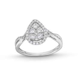 1/2 CT. T.W. Pear-Shaped Multi-Diamond Frame Twist Shank Engagement Ring in 10K White Gold