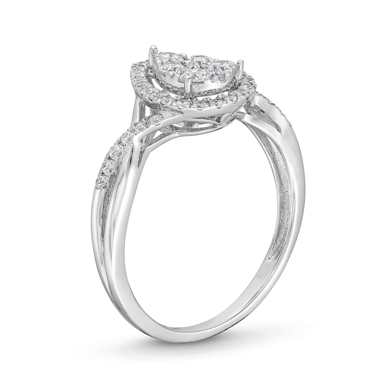 Main Image 2 of 1/2 CT. T.W. Pear-Shaped Multi-Diamond Frame Twist Shank Engagement Ring in 10K White Gold