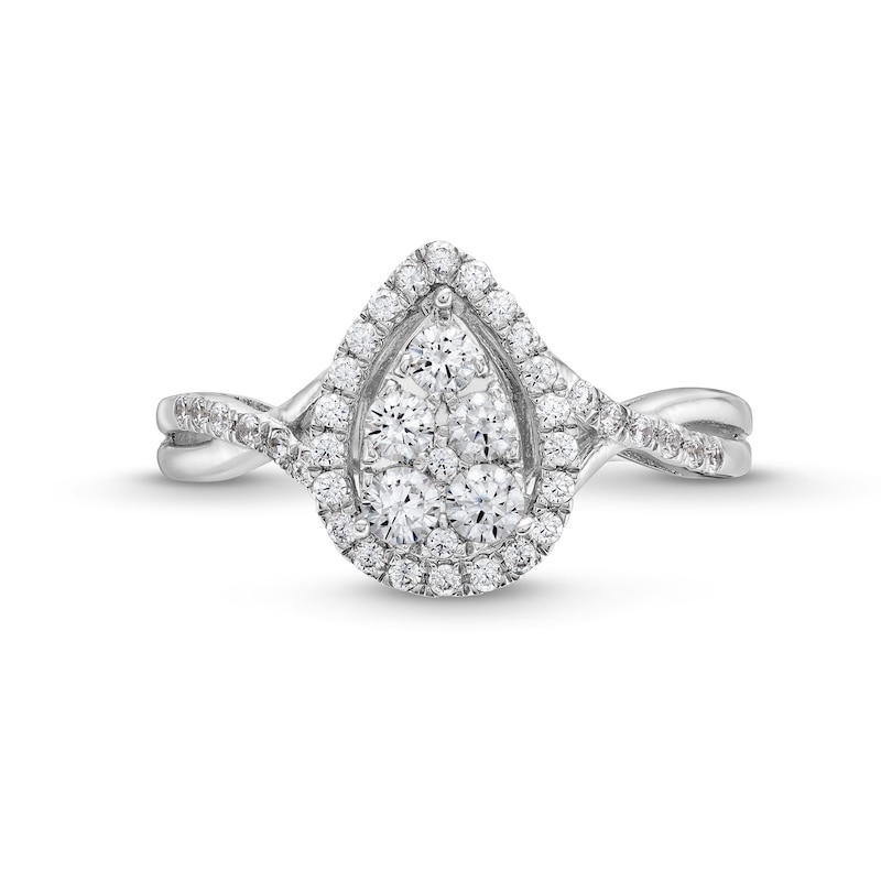 Main Image 3 of 1/2 CT. T.W. Pear-Shaped Multi-Diamond Frame Twist Shank Engagement Ring in 10K White Gold