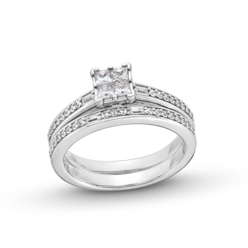 Main Image 1 of 1/2 CT. T.W. Quad Princess-Cut Diamond Bridal Set in 10K White Gold