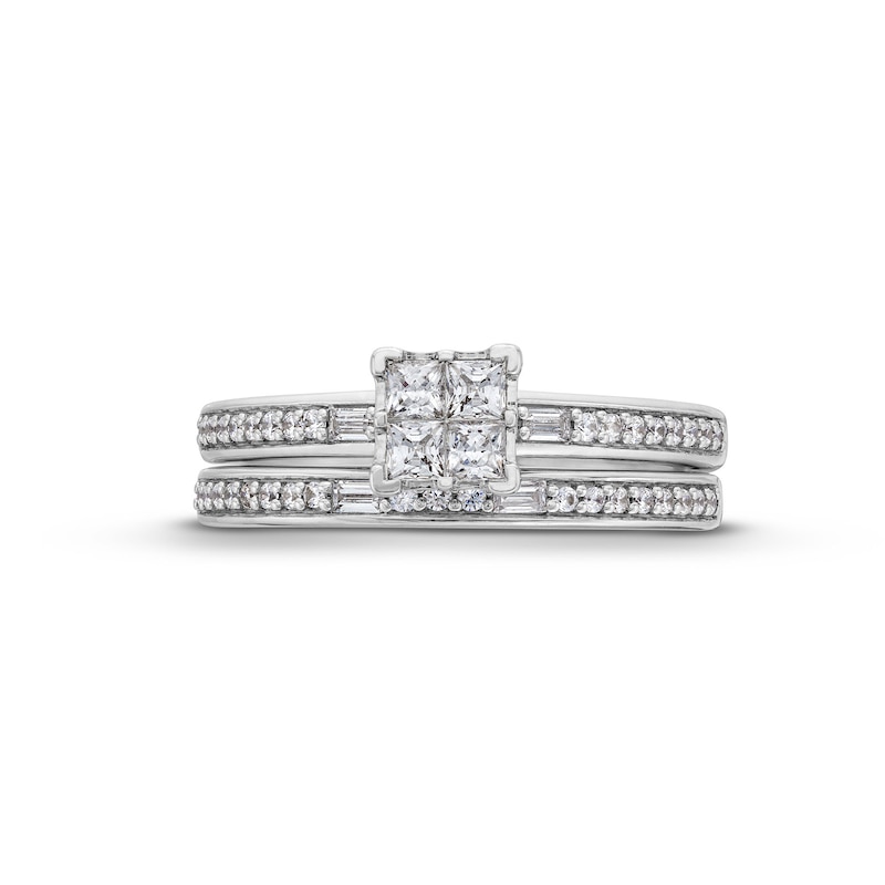 Main Image 3 of 1/2 CT. T.W. Quad Princess-Cut Diamond Bridal Set in 10K White Gold