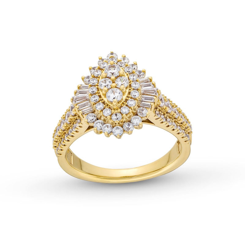 Main Image 1 of 1-1/4 CT. T.W. Marquise-Shaped Multi-Diamond Double Shadow Frame Triple Row Engagement Ring in 10K Gold