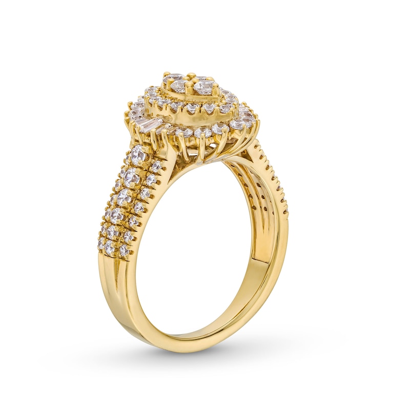 Main Image 2 of 1-1/4 CT. T.W. Marquise-Shaped Multi-Diamond Double Shadow Frame Triple Row Engagement Ring in 10K Gold