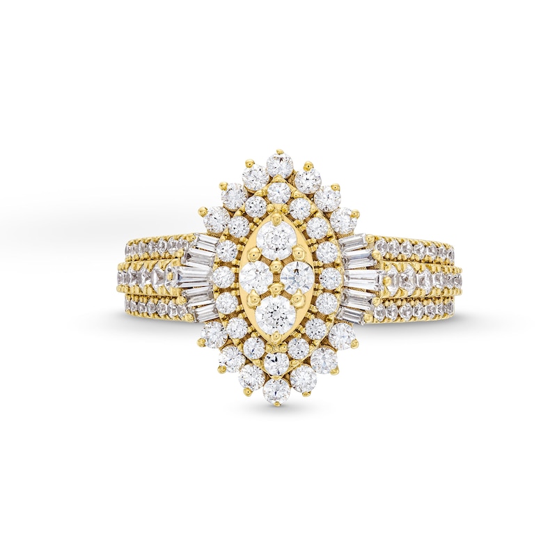 Main Image 3 of 1-1/4 CT. T.W. Marquise-Shaped Multi-Diamond Double Shadow Frame Triple Row Engagement Ring in 10K Gold