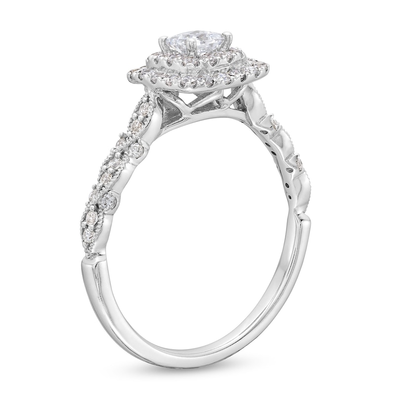 Main Image 3 of 5/8 CT. T.W. Princess-Cut Diamond Double Cushion Frame Vintage-Style Engagement Ring in 14K White Gold