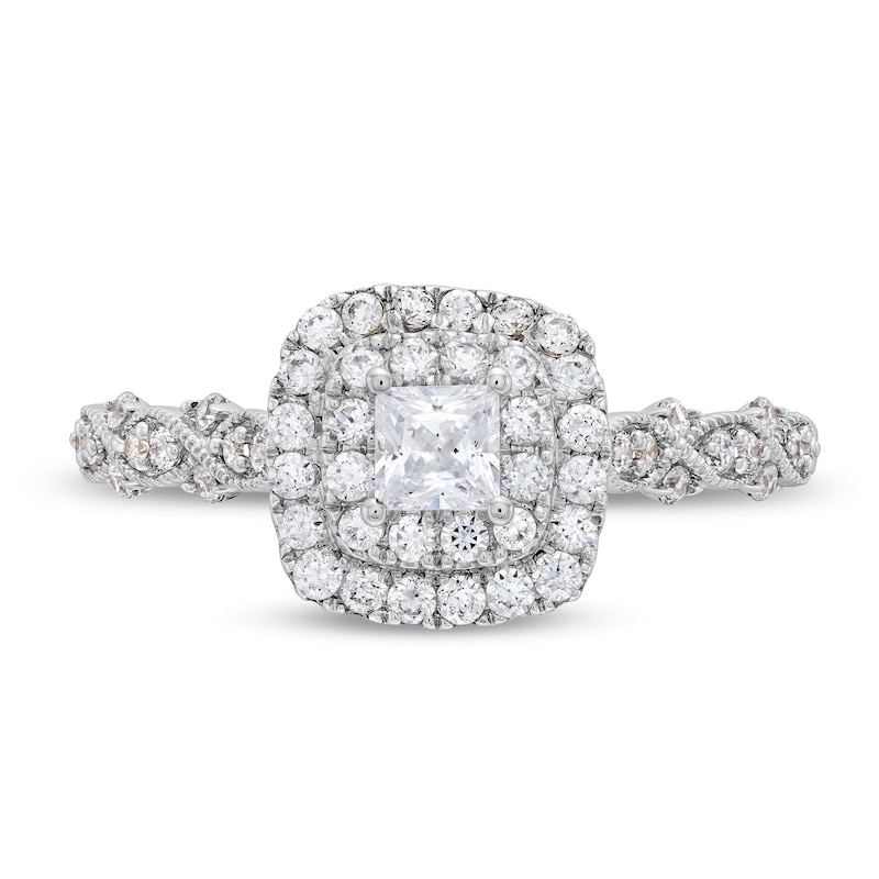 Main Image 4 of 5/8 CT. T.W. Princess-Cut Diamond Double Cushion Frame Vintage-Style Engagement Ring in 14K White Gold