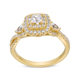 1 CT. T.W. Princess-Cut Diamond Double Cushion Frame Twist Shank Engagement Ring in 14K Gold