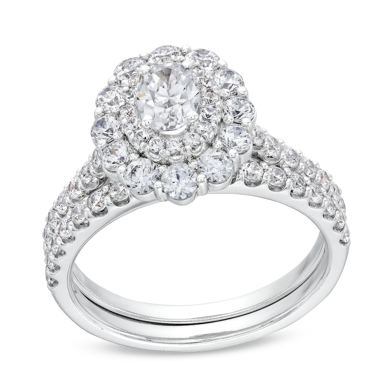 Main Image 1 of 1-3/4 CT. T.W. Oval Diamond Double Frame Bridal Set in 14K White Gold